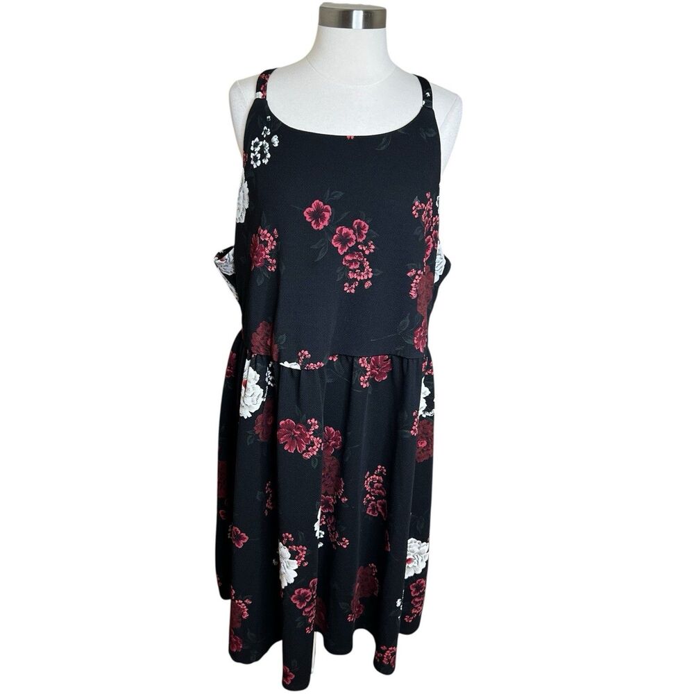 Torrid Skater Dress Womens 4X Black Red Floral Textured Knit Sleeveless Mini